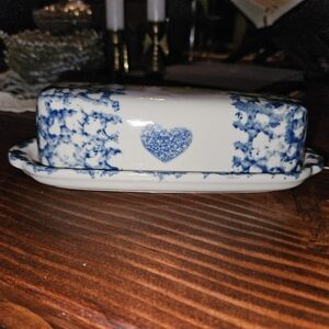 FOLK CRAFT SPONGE Butter Dish BLUE HEART